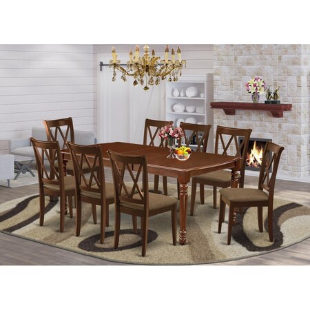 East West Furniture 9 Piece Dover Dining Set - Mahogany DOCL9-MAH-C